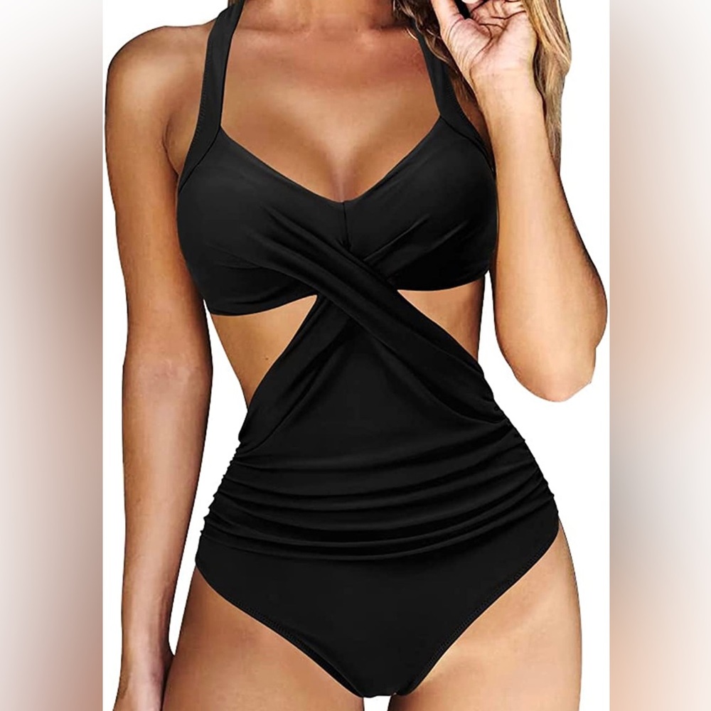 New RXRXCOCO Front Cross Cutout One Piece Swimsuit Tummy Control High Waisted S